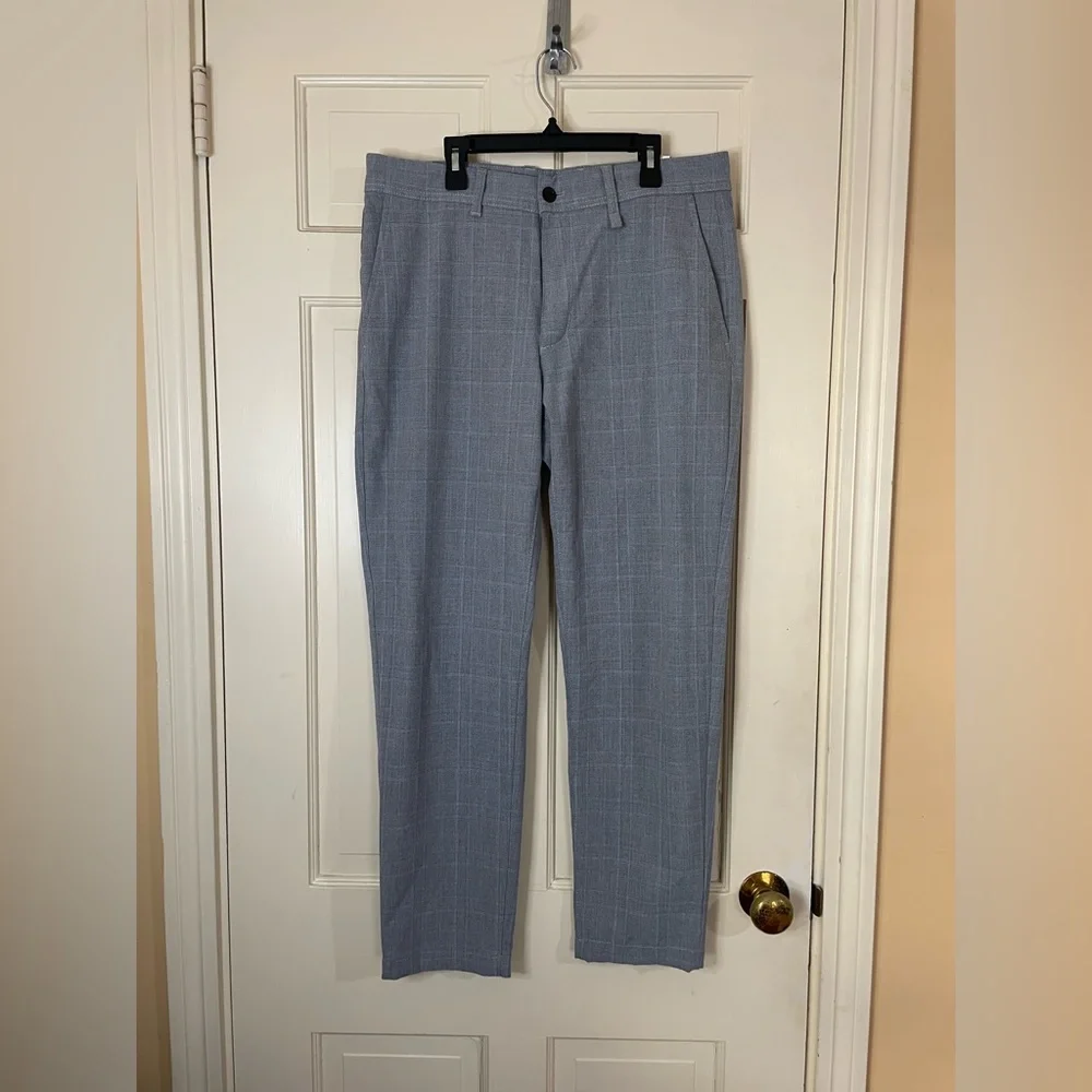 Zara Plaid Dress Pants Mens 32 Gray Slim Fit Ankle Flat Front Stretch
